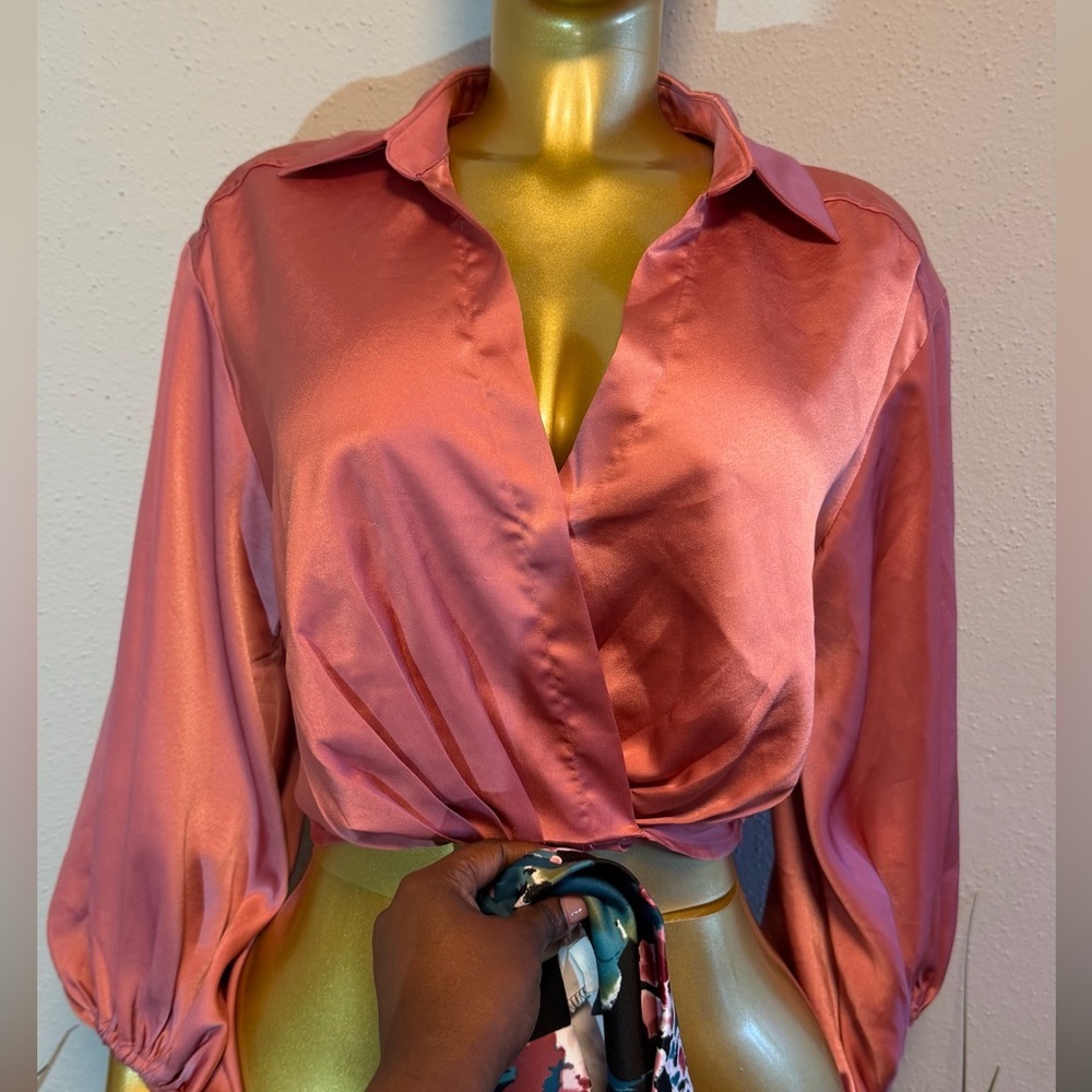 Mustard Seed Satin Wrap Blouse - Rose